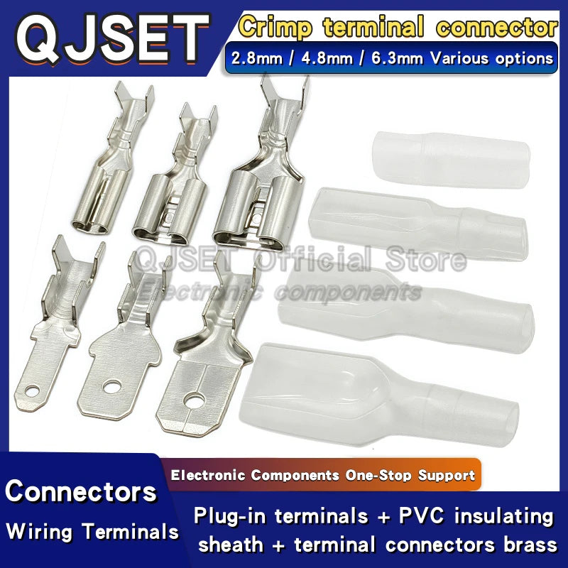 100Pcs 2.8mm 4.8mm 6.3mm Plug Spring Female Male Spade Cold Crimp Terminals Connector Car Speaker Electrical Wire Connectors Set