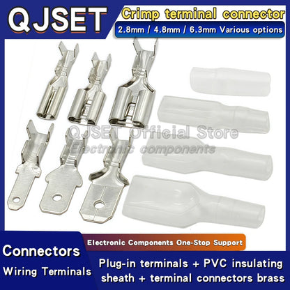 100Pcs 2.8mm 4.8mm 6.3mm Plug Spring Female Male Spade Cold Crimp Terminals Connector Car Speaker Electrical Wire Connectors Set