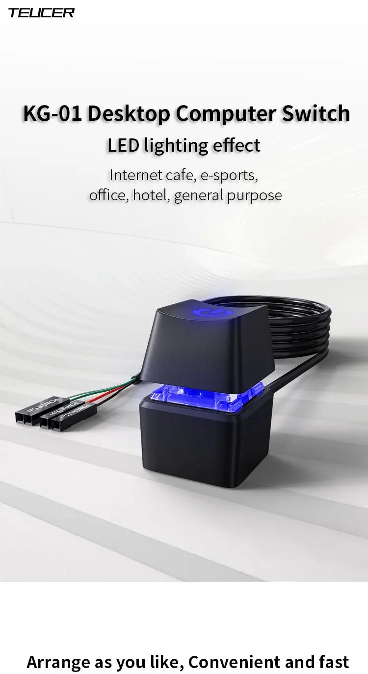 TEUCER 1.65/5/10m LED Lights Computer Desktop Switch PC Motherboard External Start Power Button Extension Cable for Home Office