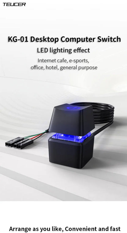 TEUCER 1.65/5/10m LED Lights Computer Desktop Switch PC Motherboard External Start Power Button Extension Cable for Home Office