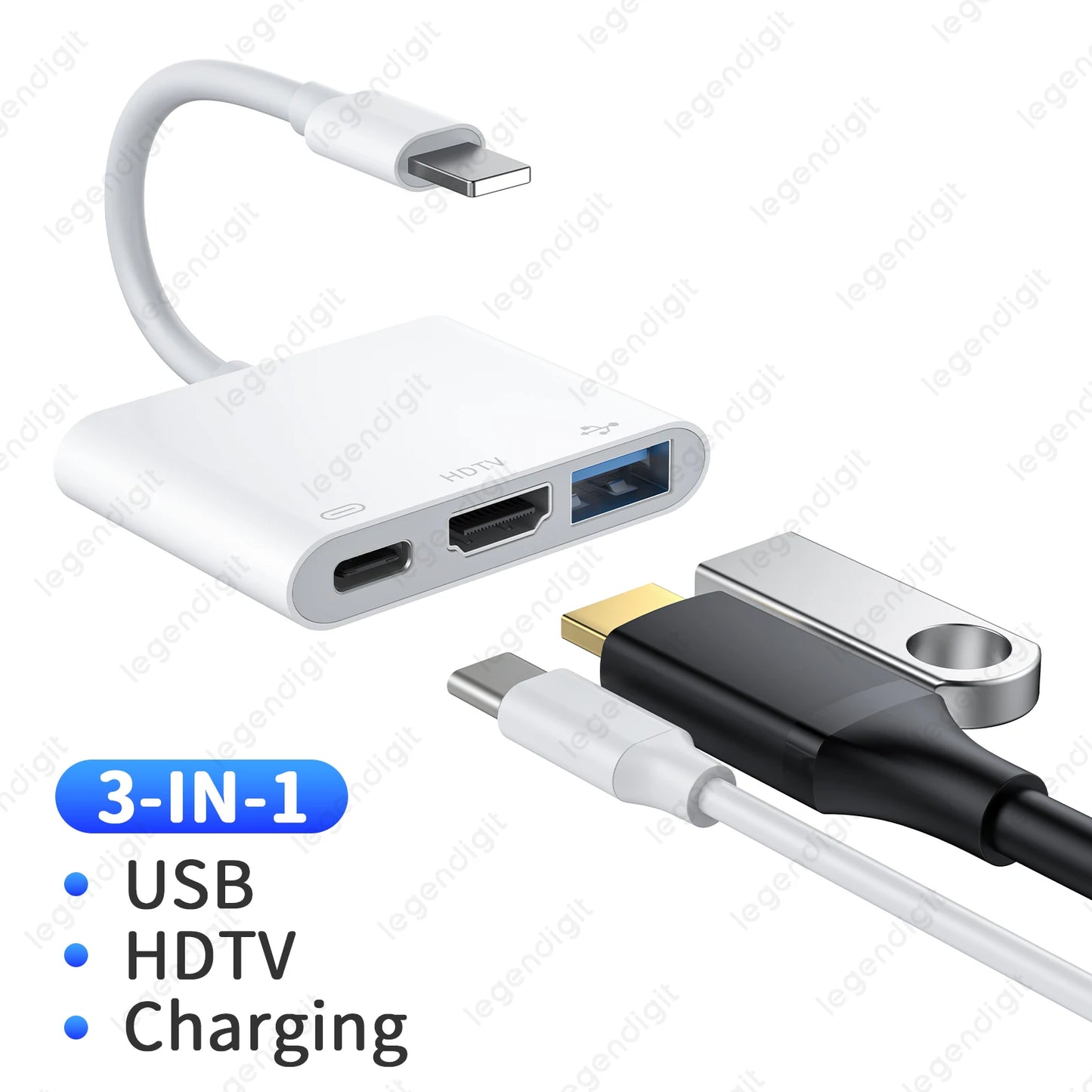 HDTV Adapter 1080P HD Plug&Play OTG Adapter USBA Converter with Charging Port iPhone to HDTV Adapter for Projector/Monitor/TV