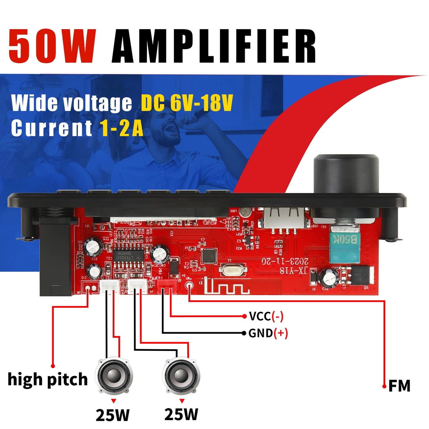 NEW 200W  Amplifier Bluetooth DIY MP3 WAV Decoder Board DC 12V 100W  Wireless Car USB MP3 Player TF Card Slot USB FM with Mic