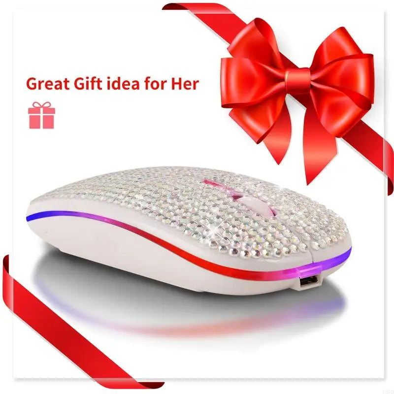 Rechargeable 2.4GHz Bluetooth-compatible Wireless Mouse with Crystal Diamond for Rhinestone RGB Backlit Great Gift for H