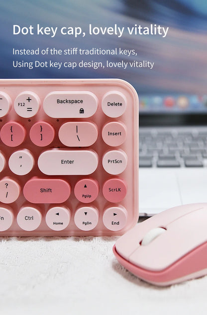 MOFII Wireless Keyboard and Mouse, Cute Colorful 68 Round Keycap Compact Keyboard for Computer, Computer, Desktop, Laptop