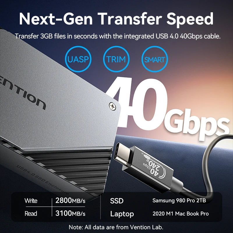 Vention 40Gbps M.2 NVMe SSD Enclosure Case M.2 to USB 4.0 Adapter for M.2 NVME USB Type C Gen External Enclosure SSD Box Case