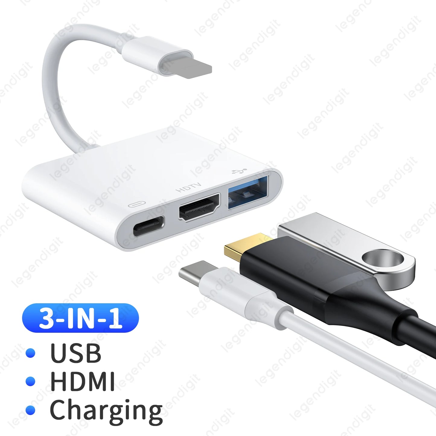 HDTV Adapter 1080P HD Plug&Play OTG Adapter USBA Converter with Charging Port iPhone to HDTV Adapter for Projector/Monitor/TV