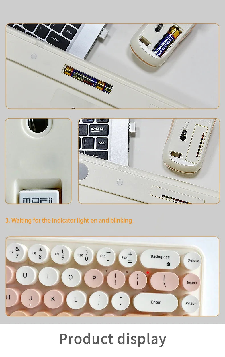 MOFII Wireless Keyboard and Mouse, Cute Colorful 68 Round Keycap Compact Keyboard for Computer, Computer, Desktop, Laptop
