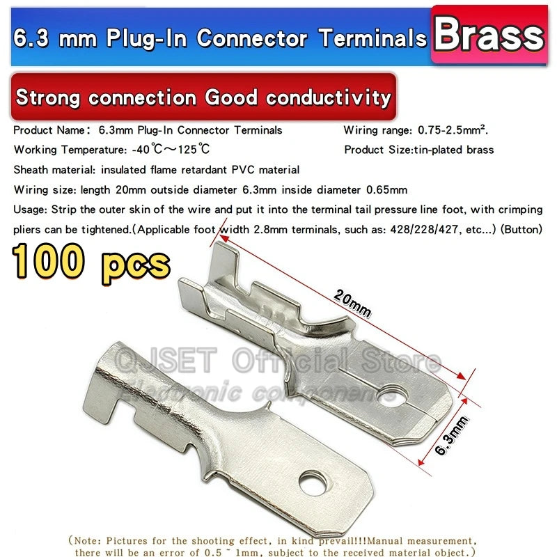 100Pcs 2.8mm 4.8mm 6.3mm Plug Spring Female Male Spade Cold Crimp Terminals Connector Car Speaker Electrical Wire Connectors Set