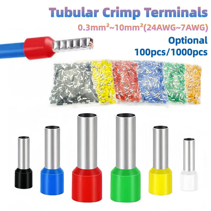 Tubular Crimp Terminals Electrical Wire Cable Ferrules Connectors 308 E0508 E7508 E1008 E1508 E2508 E4009 E6012 E10-12 Insulated
