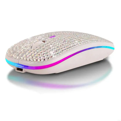 Rechargeable 2.4GHz Bluetooth-compatible Wireless Mouse with Crystal Diamond for Rhinestone RGB Backlit Great Gift for H