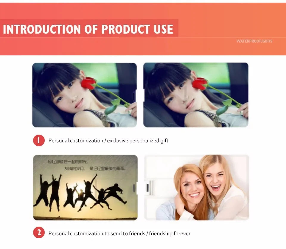 20 PCS/LOT USB Credit Card 2.0 3.0 pendrive 1GB 2GB 4GB 8GB 16GB 32GB 64GB 128GB memorias cle memory stick Business Card usb