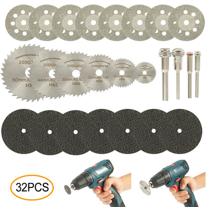 6-32Pcs Mini Circular Saw Blade Set Sanding Grinding Wheel Cutting Disc for Dremel Accessories Metal Cutting Rotary Tools
