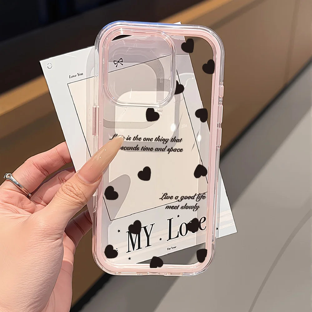 Love Heart Phone Case For iPhone 17 Case iPhone 13 16 15 11 12 14 Pro Max 17 Air Silicone 2 IN 1 Shockproof Soft Clear Cover