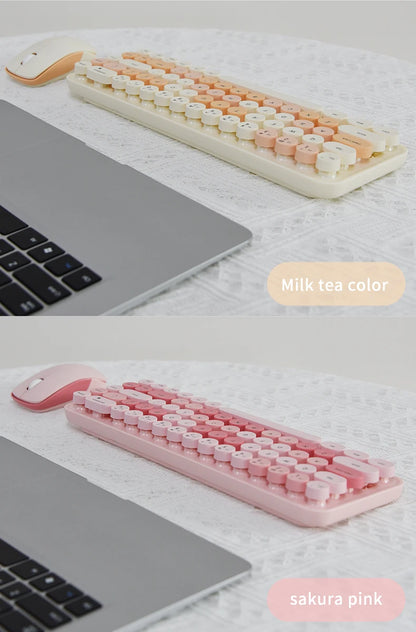 MOFII Wireless Keyboard and Mouse, Cute Colorful 68 Round Keycap Compact Keyboard for Computer, Computer, Desktop, Laptop