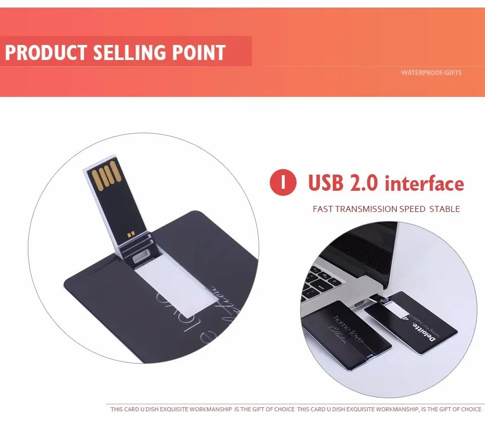 20 PCS/LOT USB Credit Card 2.0 3.0 pendrive 1GB 2GB 4GB 8GB 16GB 32GB 64GB 128GB memorias cle memory stick Business Card usb