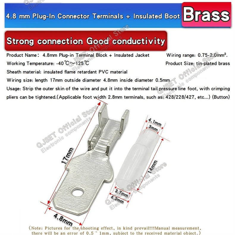 100Pcs 2.8mm 4.8mm 6.3mm Plug Spring Female Male Spade Cold Crimp Terminals Connector Car Speaker Electrical Wire Connectors Set
