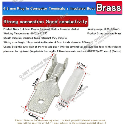 100Pcs 2.8mm 4.8mm 6.3mm Plug Spring Female Male Spade Cold Crimp Terminals Connector Car Speaker Electrical Wire Connectors Set
