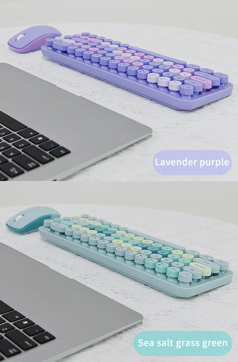 MOFII Wireless Keyboard and Mouse, Cute Colorful 68 Round Keycap Compact Keyboard for Computer, Computer, Desktop, Laptop