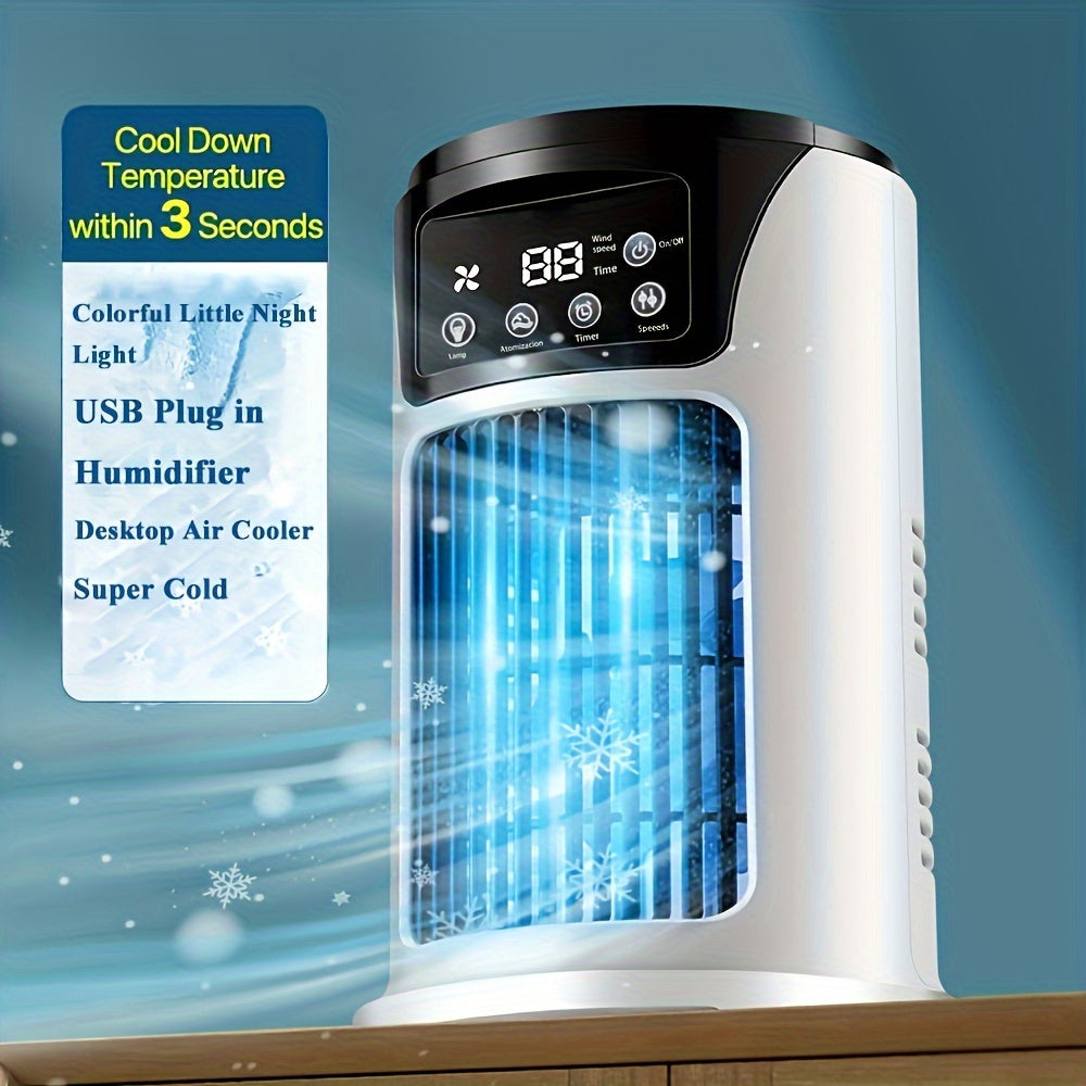 Portable 3-in-1 Air Conditioner, Humidifier & Fan - USB-Powered Cooler with Digital Display, Sleek White Design for Home & Office, Evaporative Cooling Technology, Compact & Lightweight, Portable Air Conditioner, Home Cooling