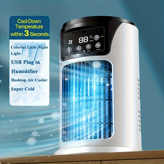 Portable 3-in-1 Air Conditioner, Humidifier & Fan - USB-Powered Cooler with Digital Display, Sleek White Design for Home & Office, Evaporative Cooling Technology, Compact & Lightweight, Portable Air Conditioner, Home Cooling