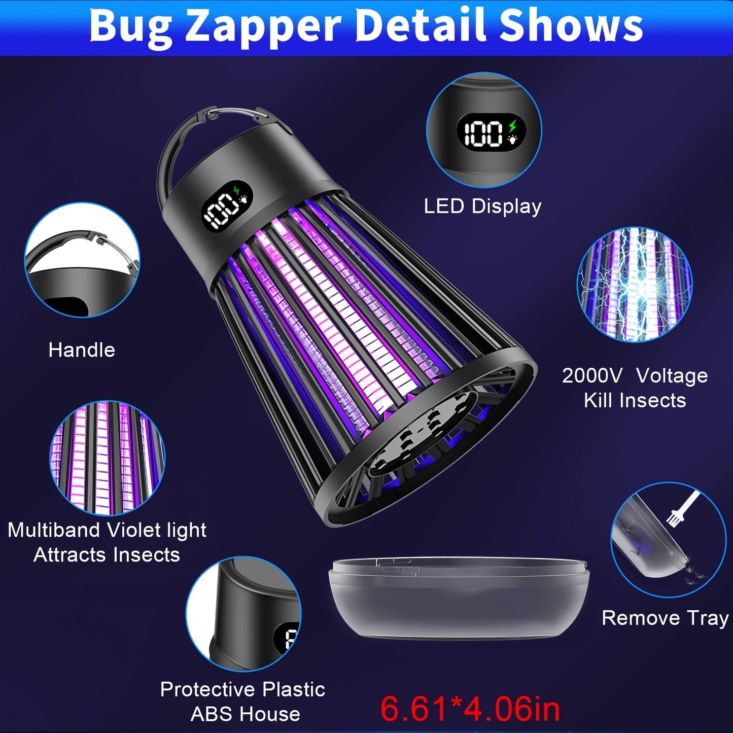 1pc, Bug Zapper, Outdoor And Indoor Insect Killer - Rechargeable Mosquito And Fly Trap, USB LED Light Trap Portable Cordless Electric Mosquito Killer Lamp, Household Backyard Camping Patio Insect Killer, Pest Control, Househo