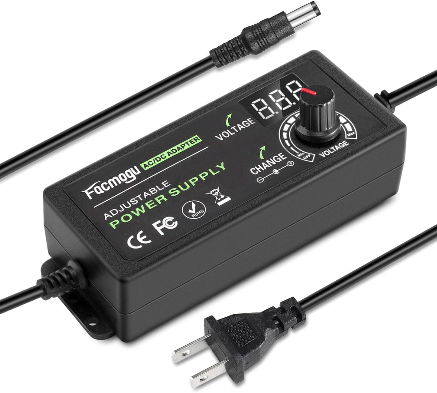 3V-12V 5A 60W Adjustable Power Supply with LED Display, Variable DC 3V 5V 6V 9V 12V Universal AC/DC Adapter, 100V-240V AC to DC 3-12V Switching Power Converter Multi-Voltage Regulated Adaptor