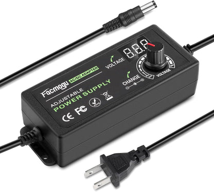 3V-12V 5A 60W Adjustable Power Supply with LED Display, Variable DC 3V 5V 6V 9V 12V Universal AC/DC Adapter, 100V-240V AC to DC 3-12V Switching Power Converter Multi-Voltage Regulated Adaptor
