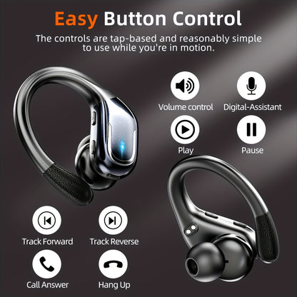 Wireless Sports Earbuds - Headphones & Earbuds with Earhooks, Pure Bass Sound, Over-Ear Design, Dual-LED Display, Built-in Microphone, Noise Cancelling Technology, and Sweat-Resistant for Running and Fitness Enthusiasts