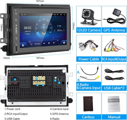 2G+32G Wirelss Carplay Android Car Stereo with Wired Android Auto,For Ford F150 F250 F350 Fusion Edge Explorer Expedition, 7” Double Din Radio with GPS Navigation/Wifi/Bluetooth/Fm/Rds/Am/Dsp