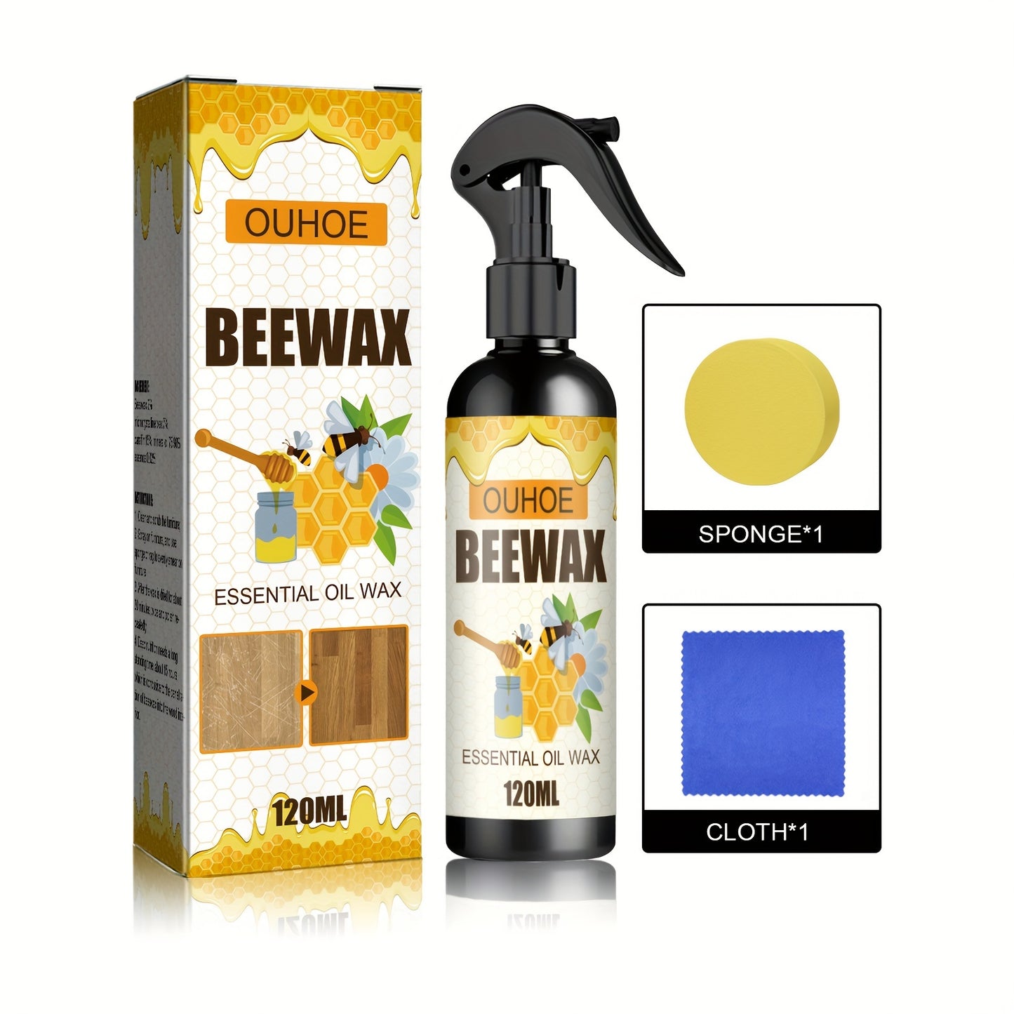 1set Furniture beeswax Spray set, beeswax spray for wood floor and furniture maintenance, polishing, waterproof, dry, crack, scratch repair, refurbished wax, cleaning supplies, household gadgets