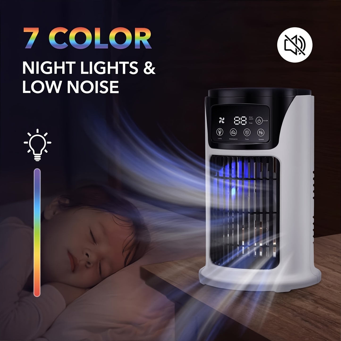 Portable 3-in-1 Air Conditioner, Humidifier & Fan - USB-Powered Cooler with Digital Display, Sleek White Design for Home & Office, Evaporative Cooling Technology, Compact & Lightweight, Portable Air Conditioner, Home Cooling