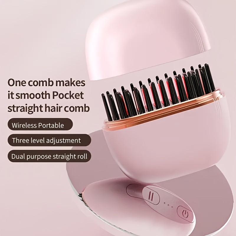 Mini Portable Wireless Hair Straightener with USB- Heating Plates, 3-Temperature Settings & Volumizing for straightening wet/Dry Hair - Compact Styler for Travel, On-the-Go Smoothing (Copper Heating Tech)
