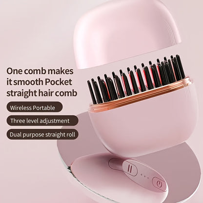 Mini Portable Wireless Hair Straightener with USB- Heating Plates, 3-Temperature Settings & Volumizing for straightening wet/Dry Hair - Compact Styler for Travel, On-the-Go Smoothing (Copper Heating Tech)