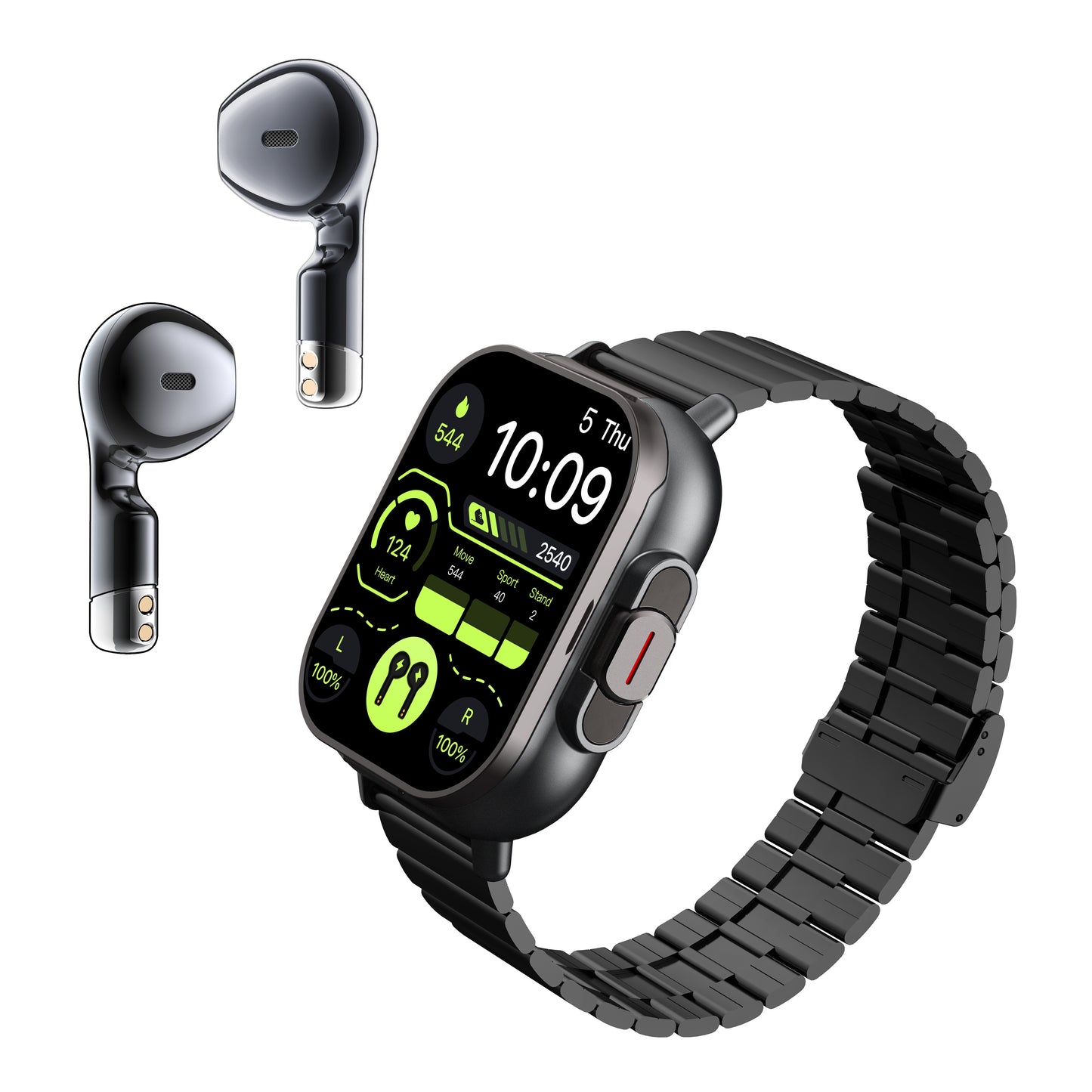 Smart Watch Pro - High-Tech Double Explicit Display, Electronic Movement, Rechargeable Lithium Battery, Water-Resistant PC Case, Silicone and Stainless Steel Band, Wireless Connectivity for Fitness Tracking and Notifications