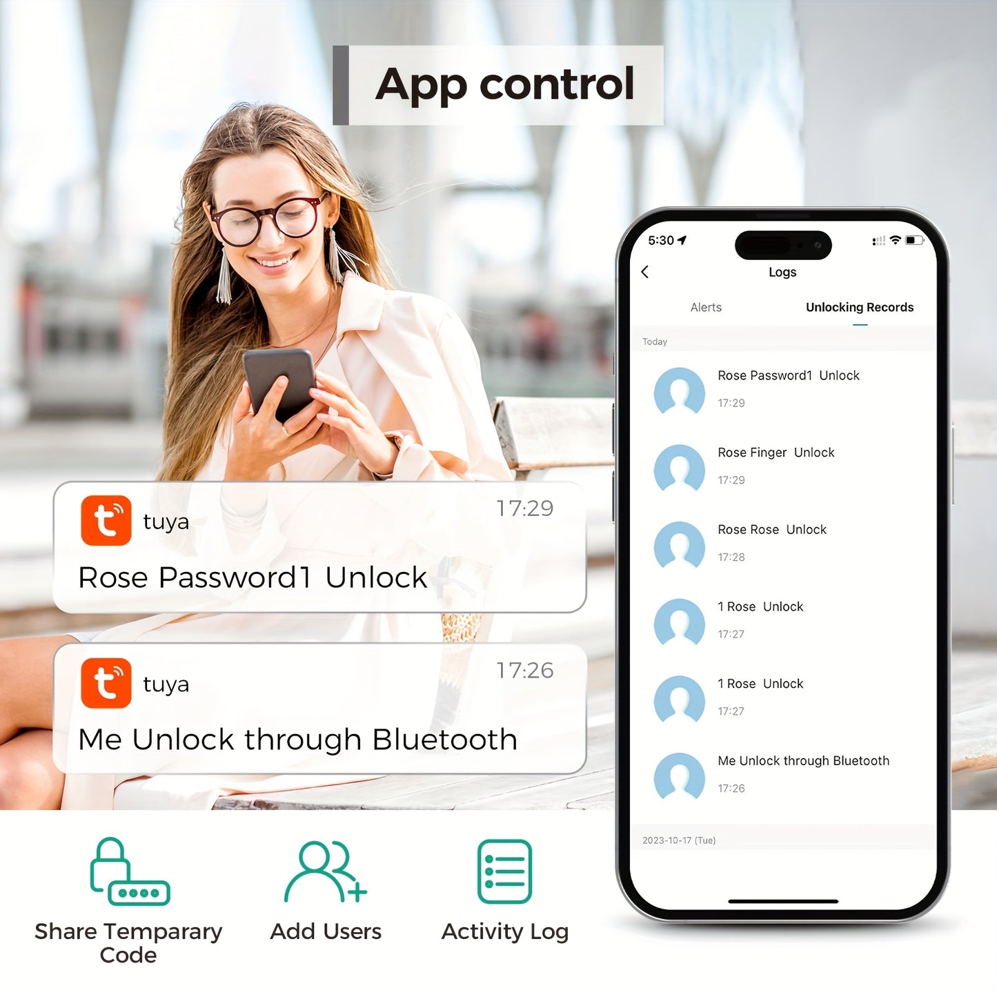 D280 Smart 5-in-1 Fingerprint Door Lock, Keyless Entry Door Lock, Biometric Technology with Memory Function, Fits Most Standard Doors, Unlocking Log, Durable, 100 Passcodes, Temporary Sharing, Anti-Snoop Passcode