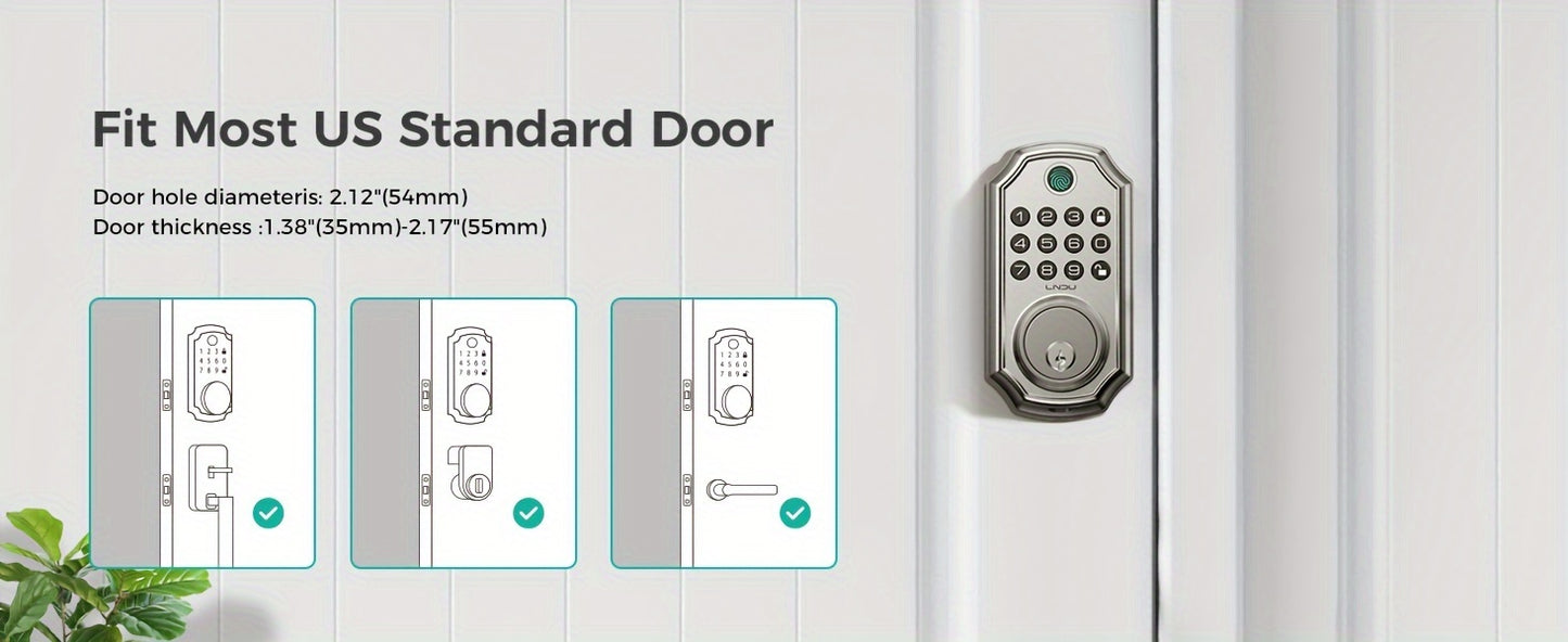 D280 Smart 5-in-1 Fingerprint Door Lock, Keyless Entry Door Lock, Biometric Technology with Memory Function, Fits Most Standard Doors, Unlocking Log, Durable, 100 Passcodes, Temporary Sharing, Anti-Snoop Passcode
