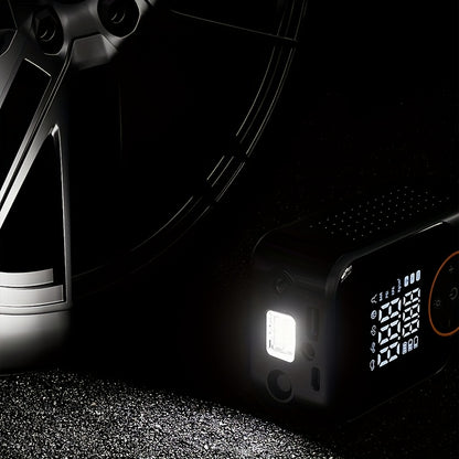 Portable wireless air pump with digital pressure gauge, built-in LED light and automatic pressure maintenance design, one-key smart air compressor, high-tech USB air compressor for cars, motorcycles, bicycles and sports equip