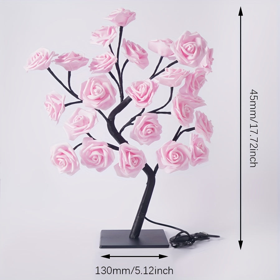 Shenzhi Tech USB-Powered LED Rose Tree Lamp with Flower - Plug-in Night Light Suitable for Home, Desk Decor, Bedside, for &, USB Operation (No)
