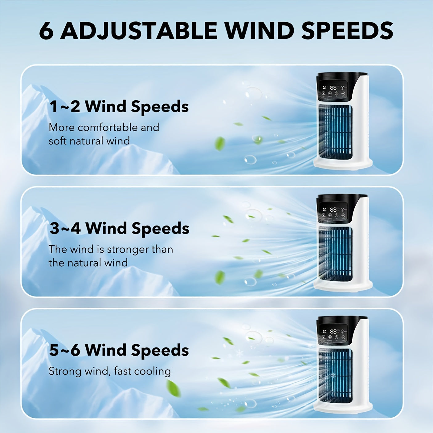 Portable 3-in-1 Air Conditioner, Humidifier & Fan - USB-Powered Cooler with Digital Display, Sleek White Design for Home & Office, Evaporative Cooling Technology, Compact & Lightweight, Portable Air Conditioner, Home Cooling