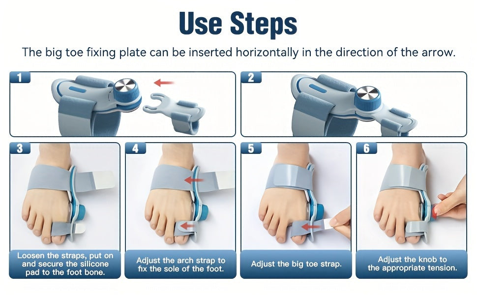 1pc TECH LOVE Adjustable Bunion Corrector for Men & Women, Double Correction Hammer Toe Straightener with Silicone Pad, Hand Washable Buckle Closure Bunion Splint Relief Separator