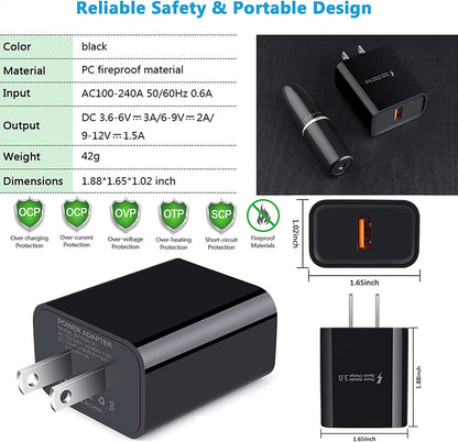 Quick Charge 3.0 Fast Charger for Samsung Galaxy S24 S23 S22 S21 Ultra S20 S10E S10 A15 A54 A03S A23 A13 A14 A53 A12 A32 A21 A51 S9 S8 Note 20,Fast Charging Block Wall Car Charger+3Ft 6FT USB C Cable