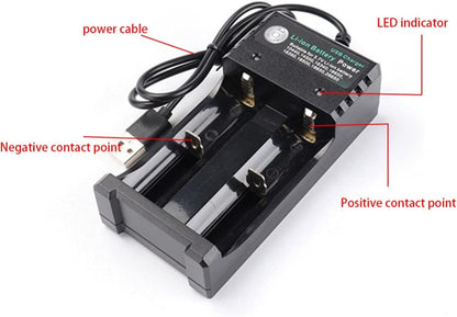 18650 Battery Chargers, Universial Charger 2 Slots, USB Charging, DC5V 1-2A, 2 Bay Chargers for Li-Ion 10440 14500 16340 18350 26650 Lithium Ion Batteries (2 Slot)