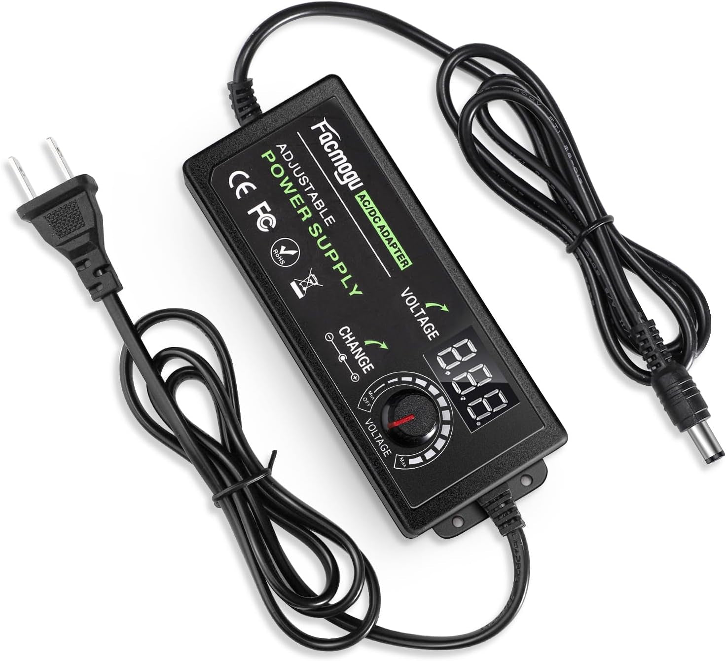 3V-12V 5A 60W Adjustable Power Supply with LED Display, Variable DC 3V 5V 6V 9V 12V Universal AC/DC Adapter, 100V-240V AC to DC 3-12V Switching Power Converter Multi-Voltage Regulated Adaptor
