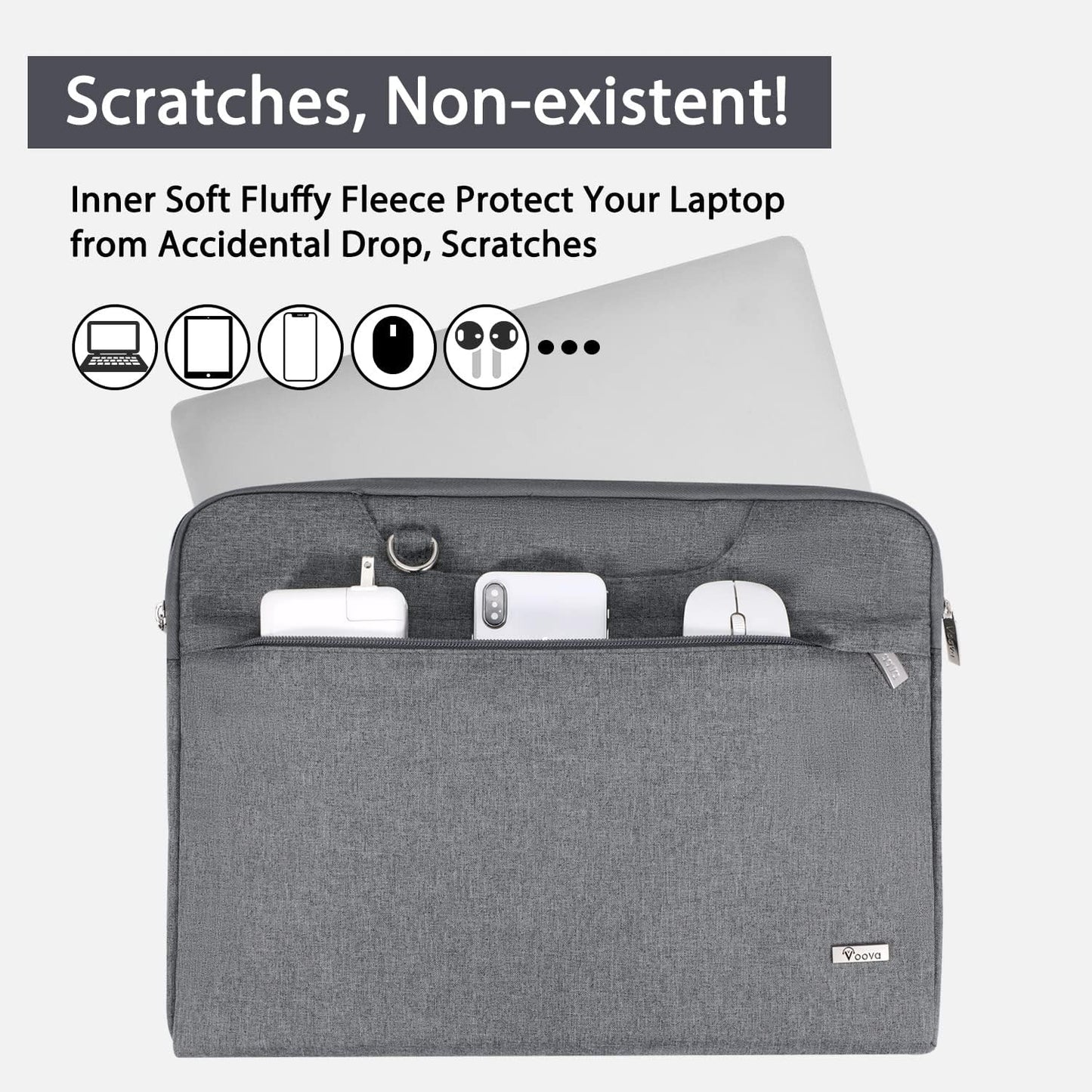 Laptop Bag 15.6 Inch with Shoulder Strap & Handle, Waterproof Laptop Case Sleeve Compatible with 15-16”Macbook Air/Pro, HP Acer Asus Dell Lenovo, Slim Computer Bag for Men Women, Grey