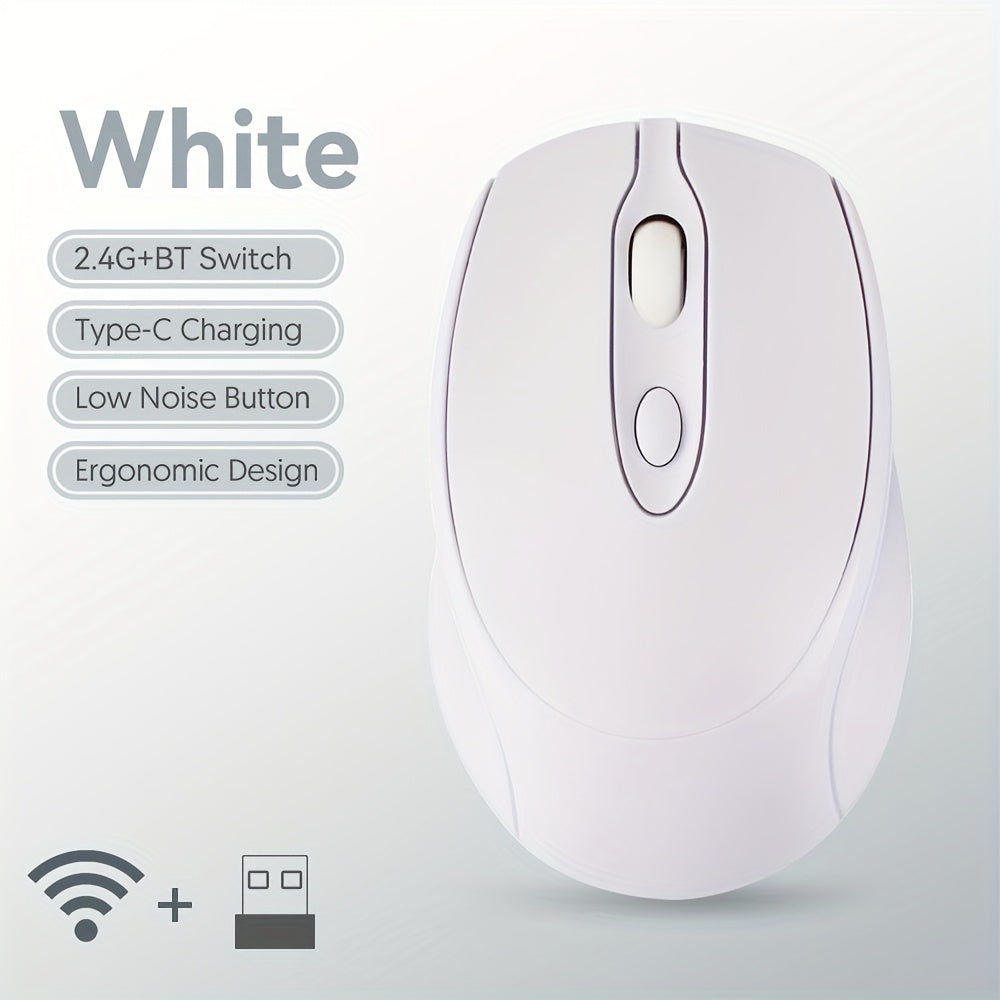 [Wireless Silent Mouse] Wireless Silent Mouse | Ambidextrous Dual-Mode Ergonomic Type-C Rechargeable for Office/Home Use with Tablet/Laptop/Desktop Connectivity, Portable, Compact, Durable Build, Tech Enthusiasts