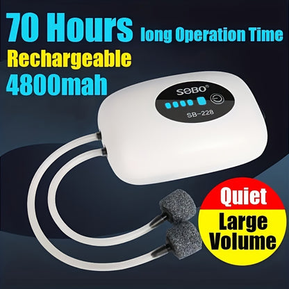 1-2 Meter Rechargeable Fish Tank Air Pump - Portable Oxygen Supply with Long-Lasting Battery, USB Recharging, and Aerolite Technology - Ideal for Fish Tank Breeders and Aquarium Enthusiasts