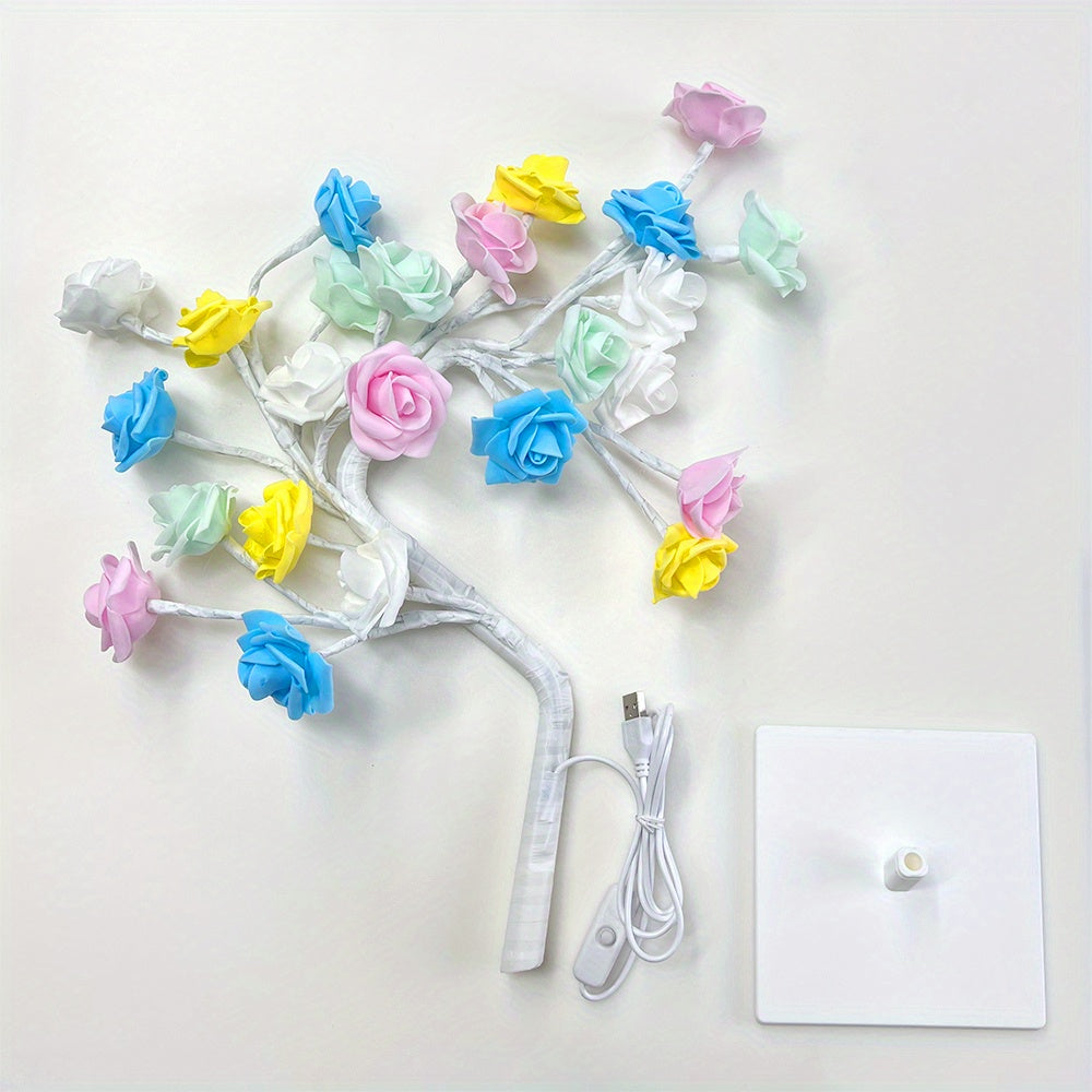 Shenzhi Tech USB-Powered LED Rose Tree Lamp with Flower - Plug-in Night Light Suitable for Home, Desk Decor, Bedside, for &, USB Operation (No)