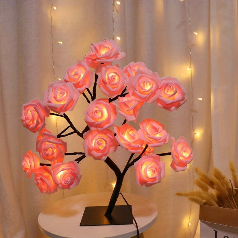 Shenzhi Tech USB-Powered LED Rose Tree Lamp with Flower - Plug-in Night Light Suitable for Home, Desk Decor, Bedside, for &, USB Operation (No)