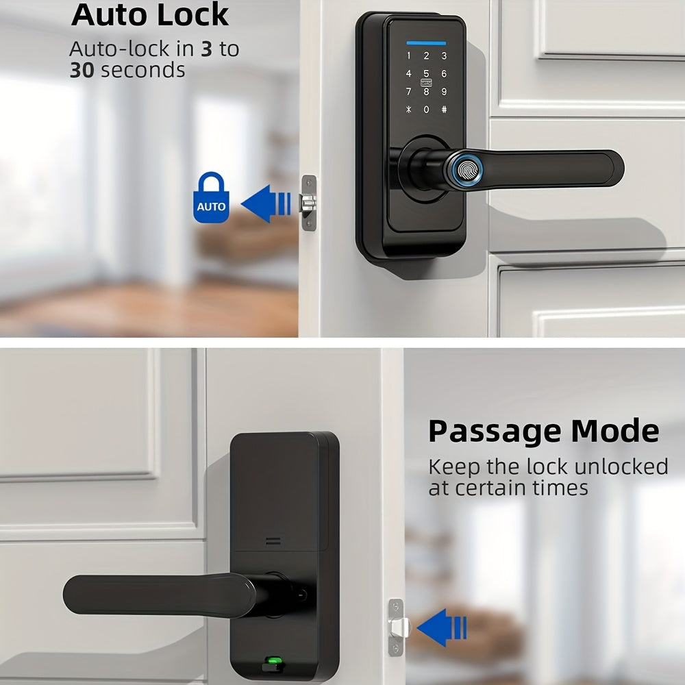 Halloween & Christmas Special - Tuya Premium Smart Door Locks - Fingerprint Door Locks - Tech-Savvy Door Lock - Smart Keypad Fingerprint Door Lock with Handle (Fingerprint/Ic Card/Passcode/App/Key) - Front Door Lock with Hand