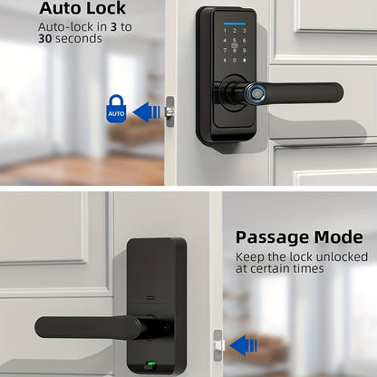 Halloween & Christmas Special - Tuya Premium Smart Door Locks - Fingerprint Door Locks - Tech-Savvy Door Lock - Smart Keypad Fingerprint Door Lock with Handle (Fingerprint/Ic Card/Passcode/App/Key) - Front Door Lock with Hand